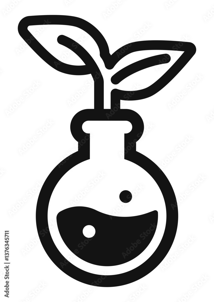 Obraz premium icon of a laboratory flask with liquid and bubbles inside, symbolizing science or chemistry.