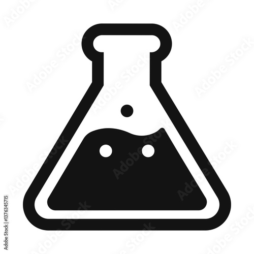 icon of a conical lab flask containing liquid and bubbles representing science chemistry or artificial processes.