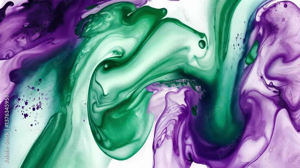 Abstract fluid art with vivid green and purple swirls, showcasing the beauty of marbling effects and textures in modern artistic expression