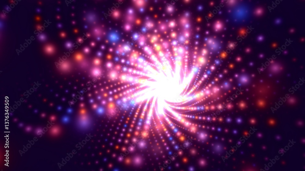 Fototapeta premium hypnotisches spiralförmiges Mandala in energievollen leuchtenden violetten Farben, Meditation, Mentaltraining, kosmisch, Achtsamkeit, Mittelpunkt, Zentrum, Rotation, Technologie, Forschung 