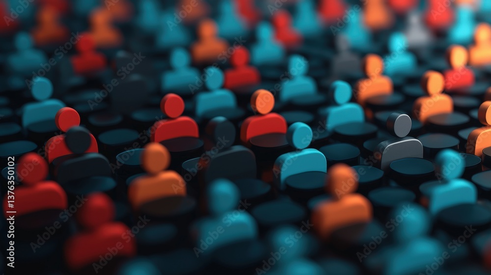 Fototapeta premium Outsourcing and Finance concept. Crowd of colorful figures representing diversity and community.