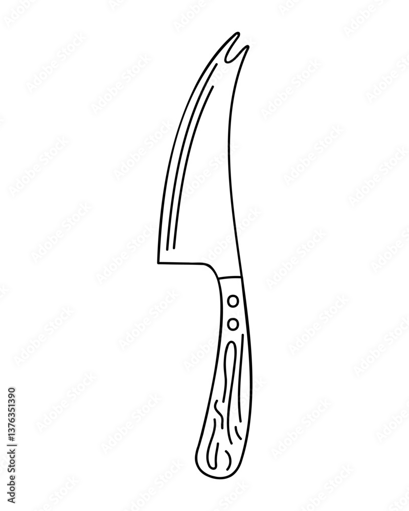 Obraz premium Universal cheese knife. Hand drawn black outline clipart for your projects.