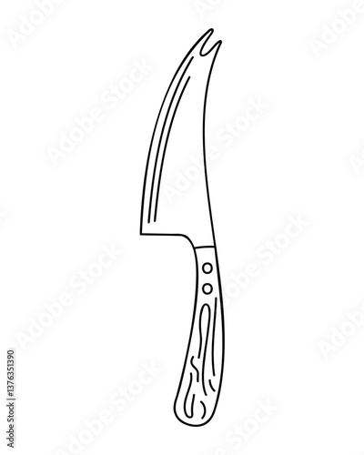 Universal cheese knife. Hand drawn black outline clipart for your projects.