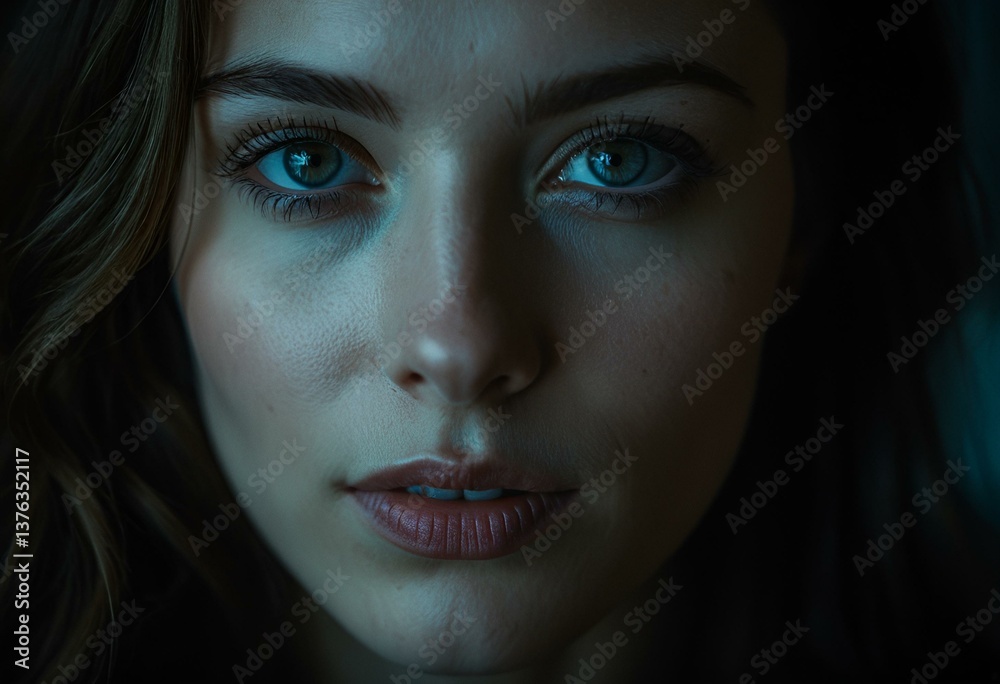 A close up of a woman with blue eyes. A close up of a woman with blue eyes.
