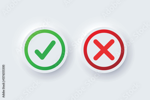 Free Download Check mark icon illustrate with right or wrong icons, green tick and red cross checkmarks, yes or no sign, true or false icon and approved or rejected icon. Flat vector illustration. - GFXLoad