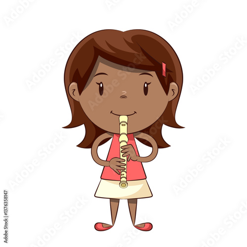 Little black girl playing recorder