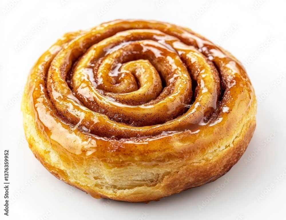 Fototapeta premium Cinnamon Roll with Glaze Delicious Pastry Close Up on White Background