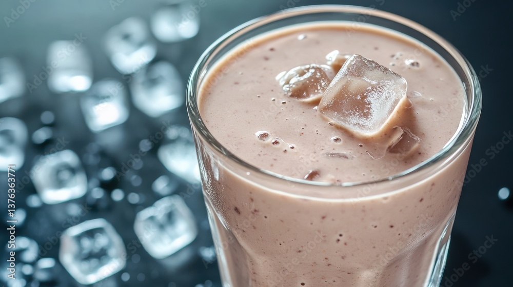 Protein Shake in Glass with Ice Cubes Protein Shake in Glass with Ice Cubes