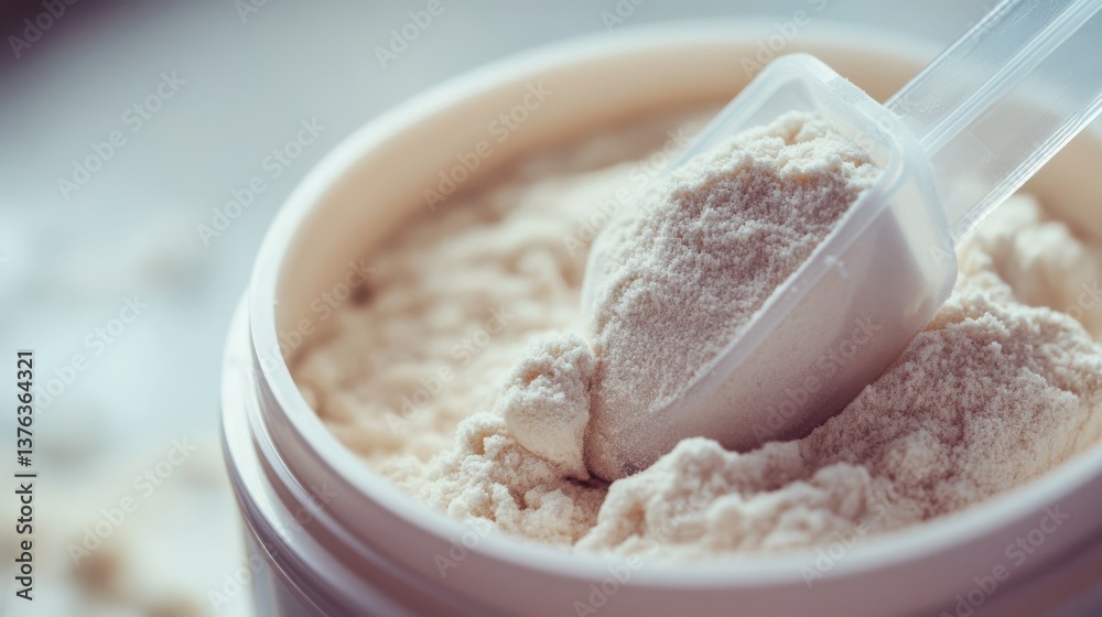 Whey Protein Container with Plastic Scoop on Top Whey Protein Container with Plastic Scoop on Top