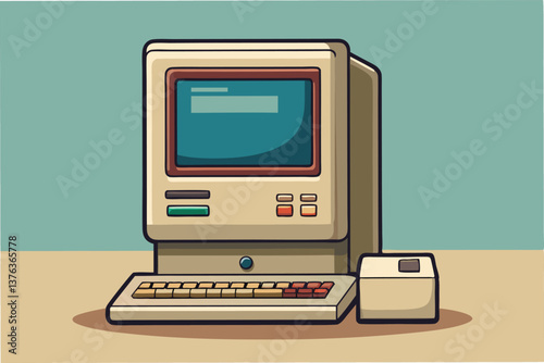 Vintage computer illustration featuring classic design elements, nostalgic colors, and a charming retro aesthetic from the 1980s digital era