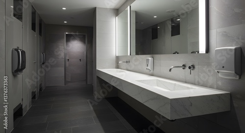 Modern Office Restroom Interior.