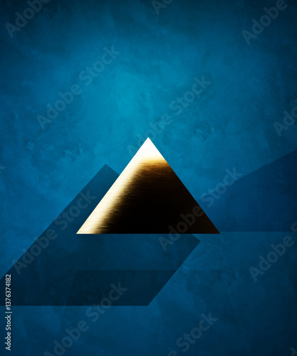 Abstract gold pyramid on blue background