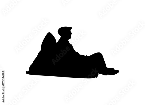 An old man is sitting in a bean bag armchair vector.