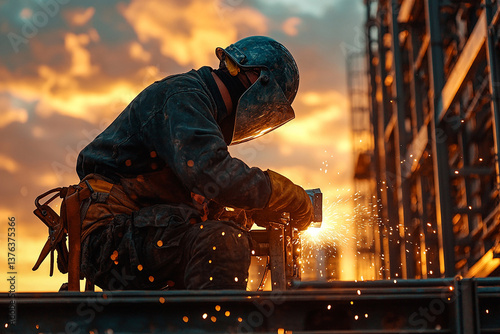 construction worker welding at construction site