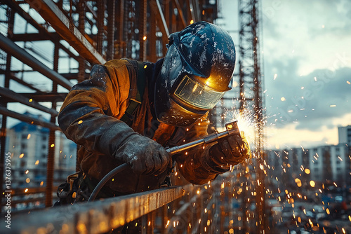 construction worker welding at construction site