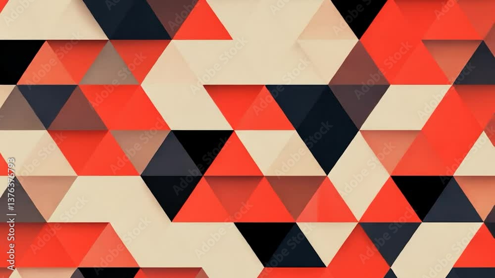 Abstract Geometric Triangle Pattern: Red, Black, and Beige Hues