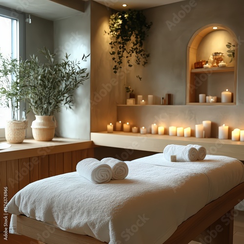 Cupping therapy in a minimalist spa room, focus on clean and calm aesthetic