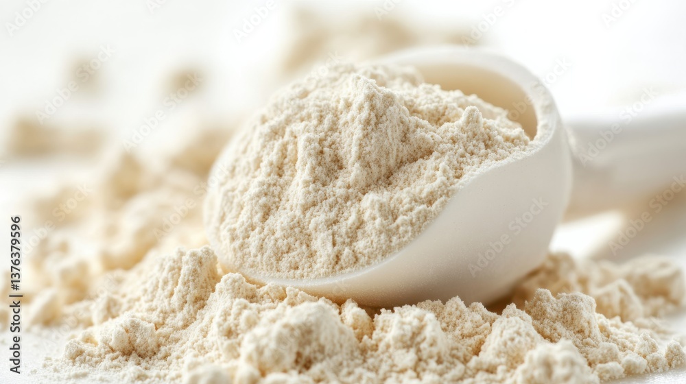 Scoop of Vanilla Protein Powder with Soft Texture Scoop of Vanilla Protein Powder with Soft Texture