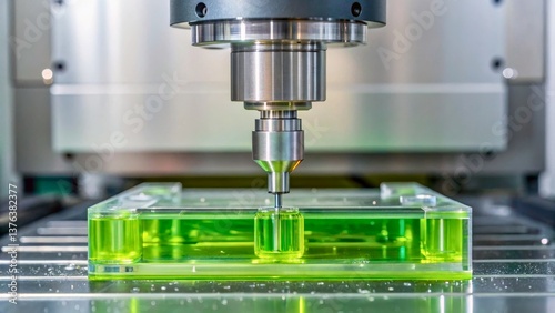 Precision CNC Machine Working on Green Transparent Acrylic Block