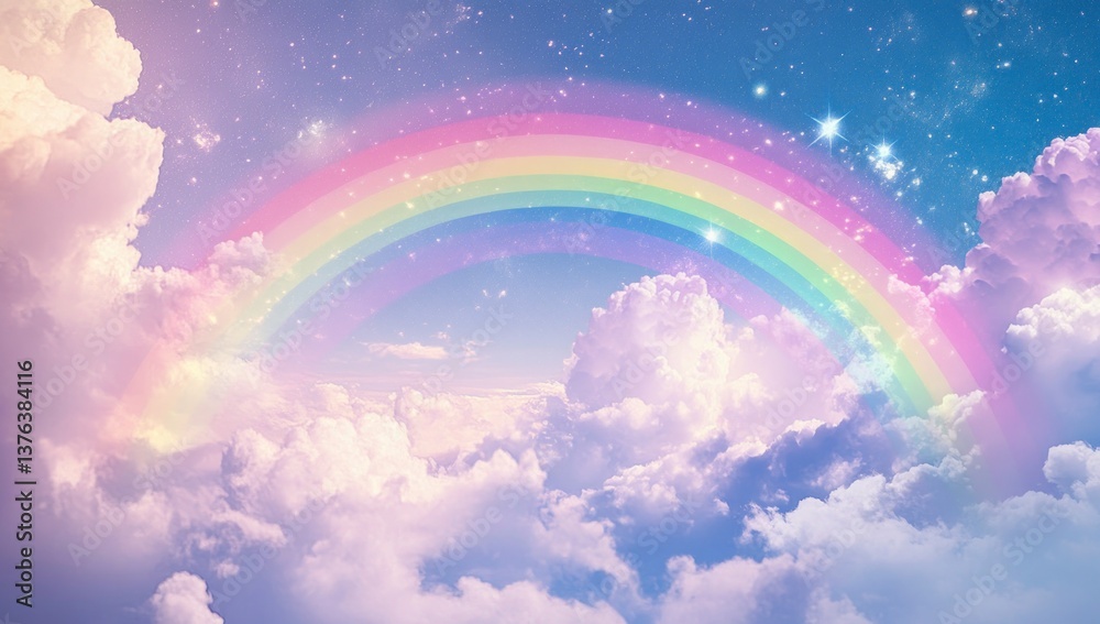 Rainbow Over Clouds with a Starry Sky Dreamy Celestial Scene Rainbow Over Clouds with a Starry Sky Dreamy Celestial Scene