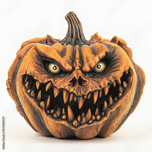 Spooky Halloween Pumpkin Decoration Scary Jack o' lantern with menacing grin and sharp teeth