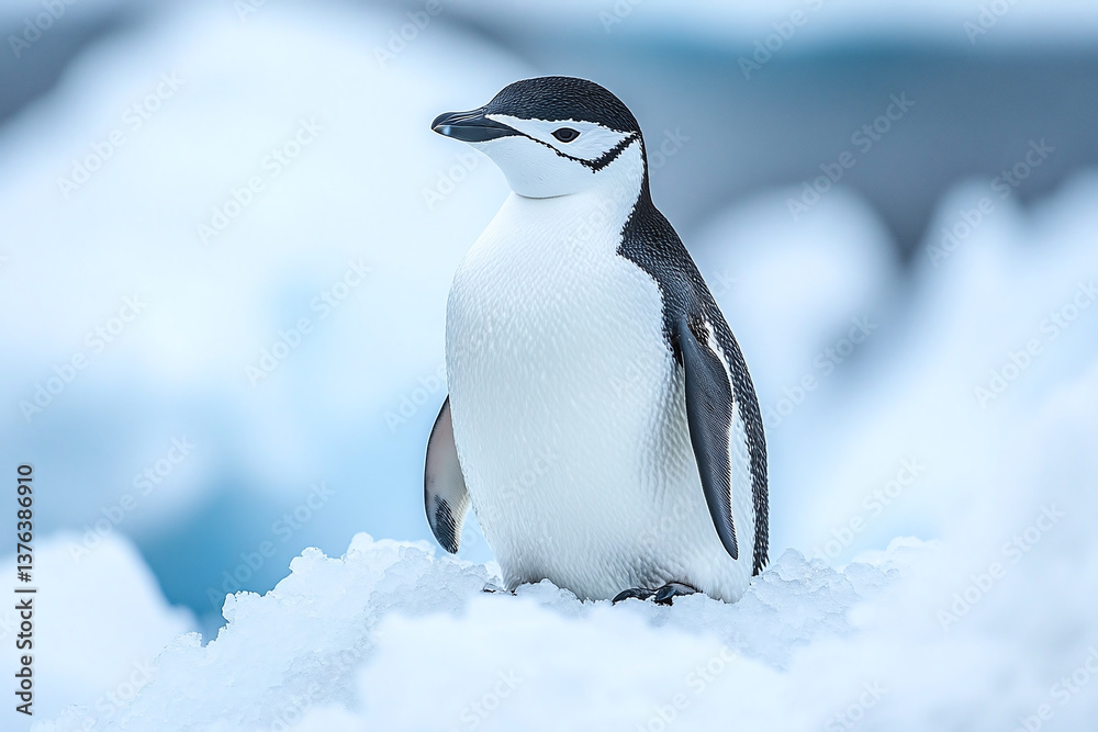 Obraz premium Chinstrap penguin standing proudly amidst the Antarctic ice snowy rock