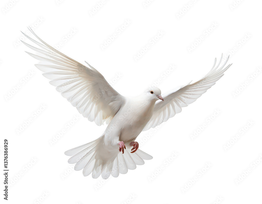 Fototapeta premium white dove flying on white background, on transparent background png