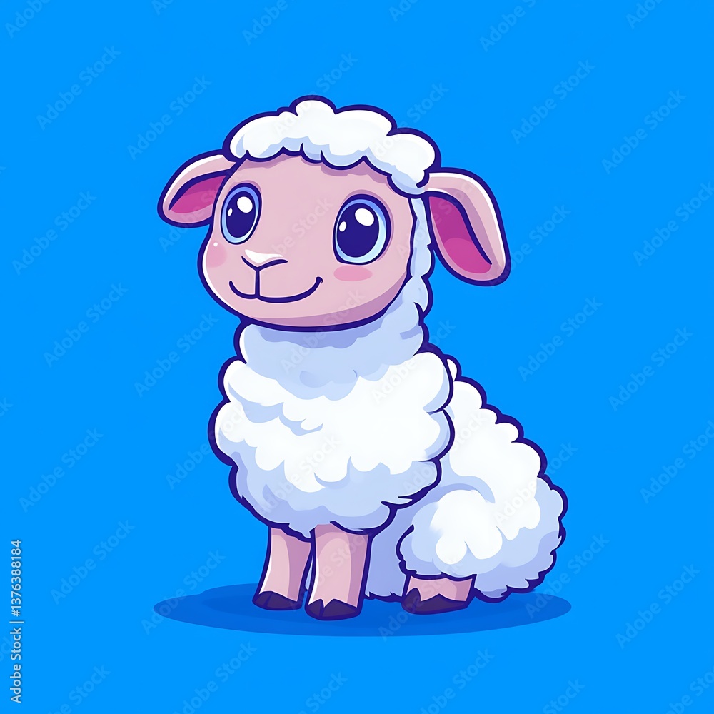 Cute cartoon sheep sitting, simple background, digital art, use for children's products Cute cartoon sheep sitting, simple background, digital art, use for children's products