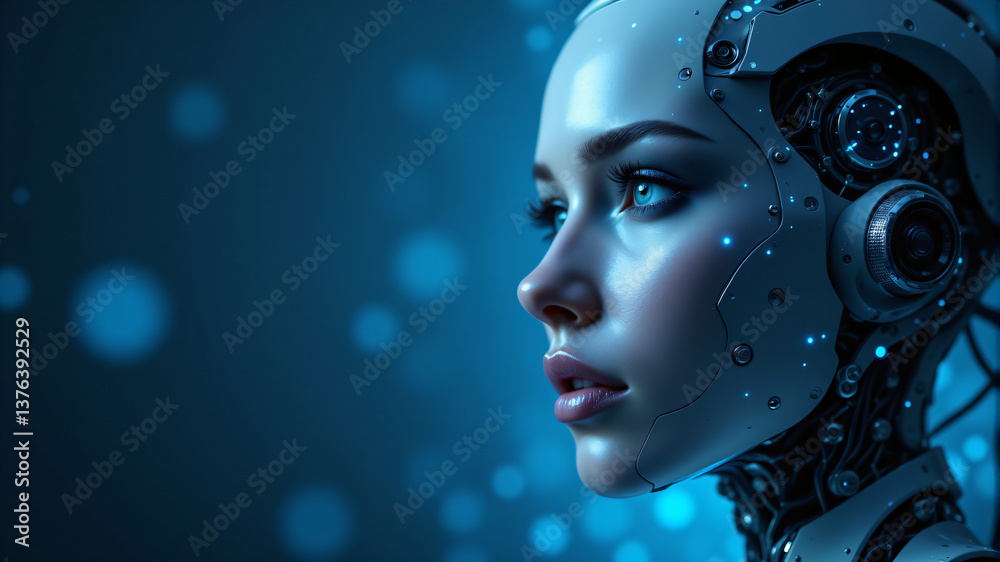 Futuristic Robotic Portrait with Blue Hues