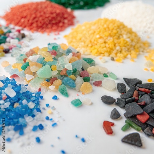 Colorful Pile of Assorted Rocks and Glass Shards on a White Surface, CloseUp