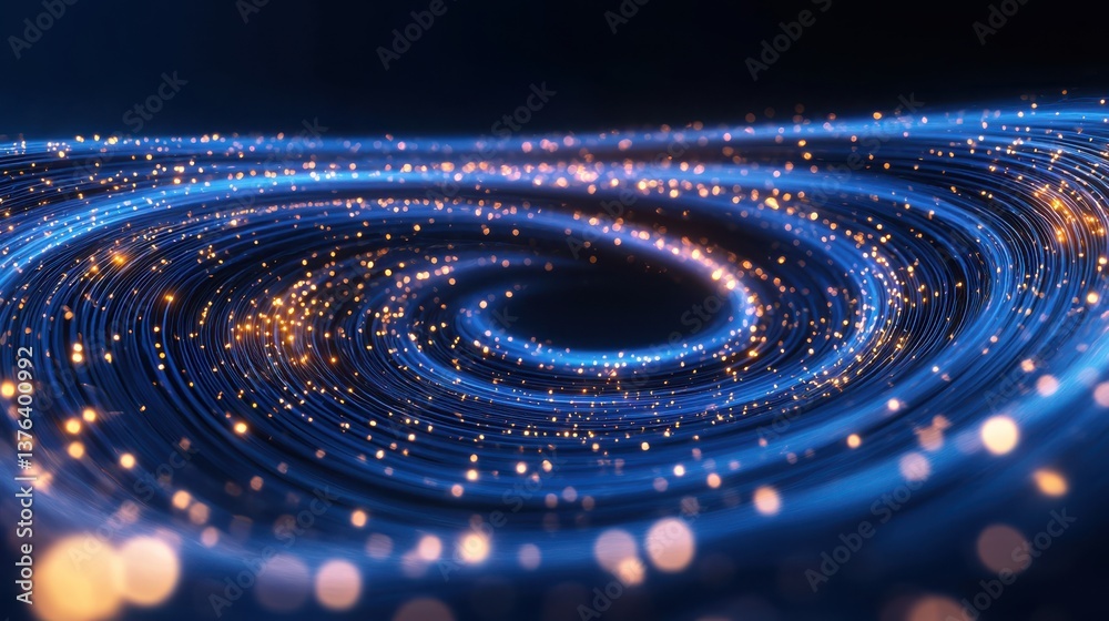 Fototapeta premium Futuristic Glowing Spiral of Data: High-Tech Digital Abstract Background in Blue and Gold