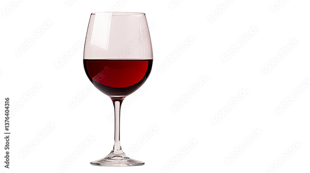 Red wine glass with rich color on transparent background