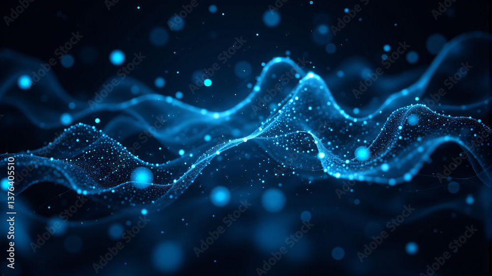 Naklejka premium Abstract Blue Wave Patterns with Particles