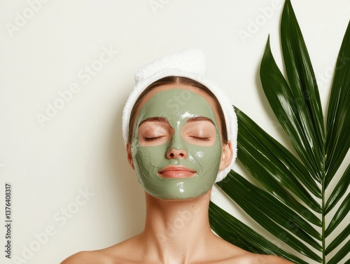 Relaxing Woman with Green Face Mask Spa Beauty Treatment Pampering Wellness Skincare Routine