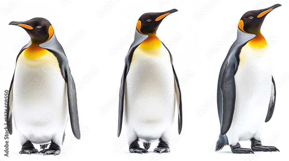 Fototapeta premium Set of standing King Penguins isolated on the white background.