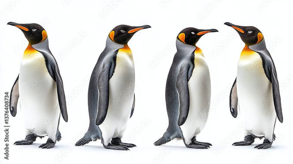 Fototapeta premium Set of standing King Penguins isolated on the white background. 