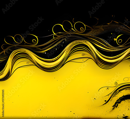 a yellow abstract background with lines and waves on a beige background,generative ai