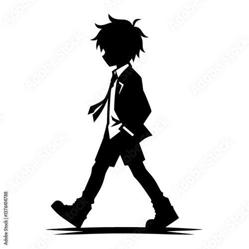 Anime boy walking in school uniform silhouette