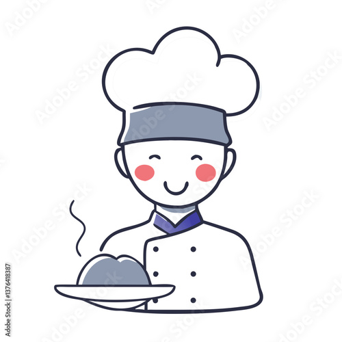 Cartoon baker holding steaming plate