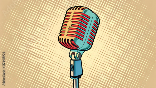 A pop art retro stock illustration with retro microphone in a comic book style imitation