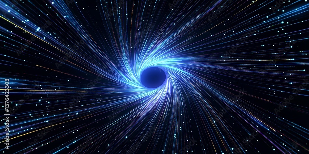 Naklejka premium Radial color spirals. Blue glowing lines air flow effect. Speed connection background. Database fast data transfer acceleration. Lines in the shape of a comet against a dark background