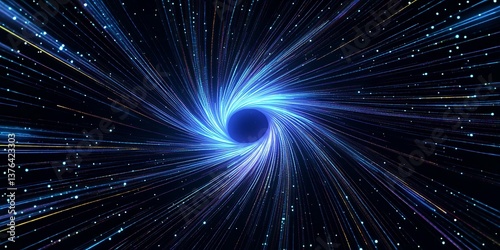 Radial color spirals. Blue glowing lines air flow effect. Speed connection background. Database fast data transfer acceleration. Lines in the shape of a comet against a dark background

