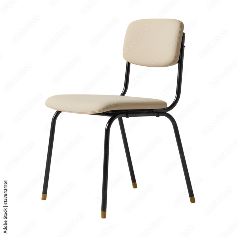Minimalist modern black and beige chair with metal legs isolated on transparent background Minimalist modern black and beige chair with metal legs isolated on transparent background