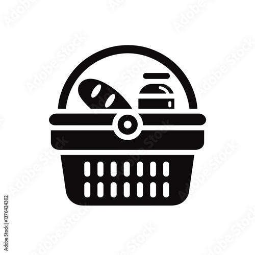Grocery basket with food items on a light background