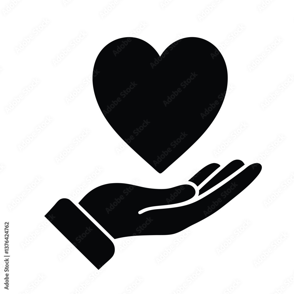 A Hand Holding on Heart Silhouette vector A Hand Holding on Heart Silhouette vector