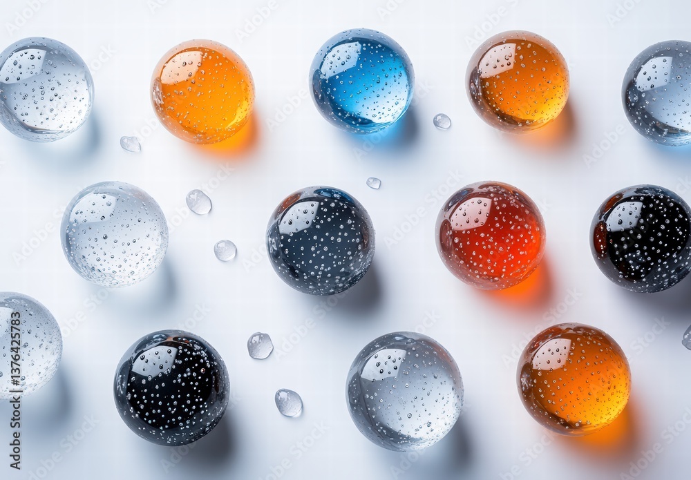 Fototapeta premium Abstract glass spheres with liquid on a white background