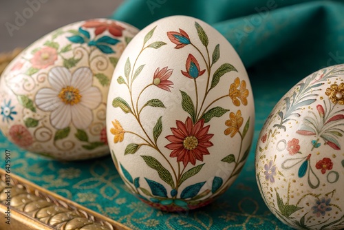 floral design painted on white color easter eggs