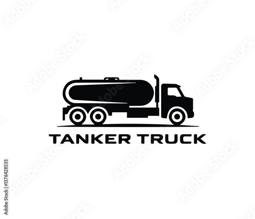 Simple black silhouette of a tanker truck, perfect for transportation branding.