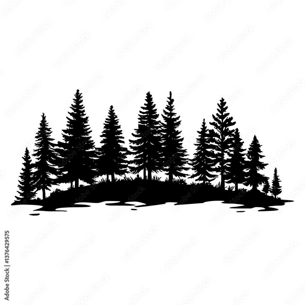 Fototapeta premium Forest Silhouette. Forest landscape surrounded by towering pine trees