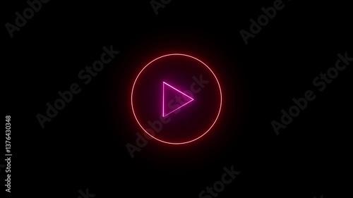 Audio icon. Glowing pink and read neon line musical note icon on black background. neon audio icon or . Neon music note icon.